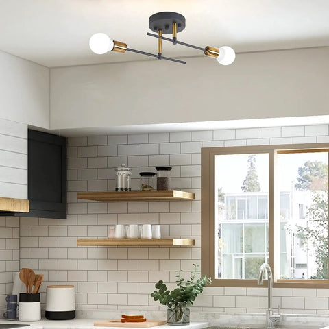 Matte Black Rustic Ceiling Light Semi Flush Mount Two Bulb Fixture With E26 Base For Farmhouse Kitchen Dining Room Bathroom And Bedroom Modern Industrial Style Vibe