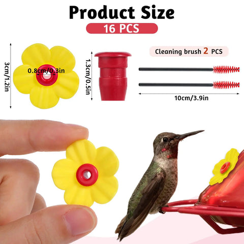 16 Pcs Hummingbird Feeder Replacement Flowers With Two Cleaning Brushes For Outdoor Bird Feeders Attractive Bee Guards Parts Kit To Lure Tiny Birds And Keep Hoses Fresh Naturally This Season Long