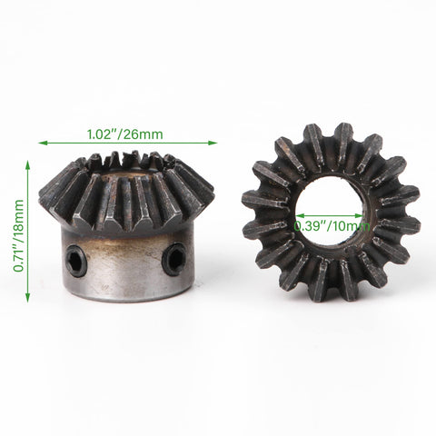 Heavy Duty Steel 4 Piece Tapered Bevel Pinion Gear Set For Hardware And Mechanical Transmission, 10mm Shaft, 1.5 Modulus, 16 Teeth
