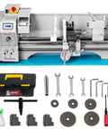 1100W Mini Metal Lathe With Brushless Motor And Infinitely Variable Speed 50 To 3000 Rpm featuring tools and accessories for DIY projects.