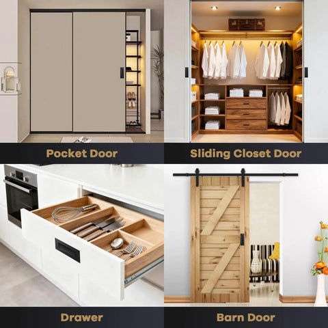 Matte Black Pocket Door Hardware With Recessed Flush Finger Pull, 304 Stainless Steel Sliding Door Handle For Closet, Barn Doors, Drawers