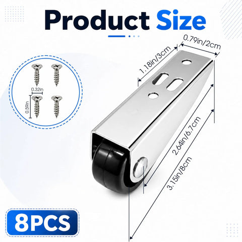 Product size for Quickest Sagging Door Fix Smooth Glide Upgrade For Heavy Drawers And Sliding Gates Rock Solid Silver Side Mount Non Swivel Low Profile Caster Wheels.