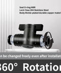 5/16 Push To Connect Ball Valve Union For Pneumatic Air Lines Quick Connect Fittings Set displayed with 360° rotation indicator