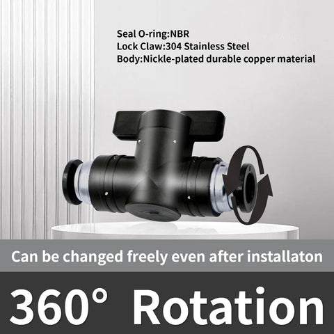 5/16 Push To Connect Ball Valve Union For Pneumatic Air Lines Quick Connect Fittings Set displayed with 360° rotation indicator