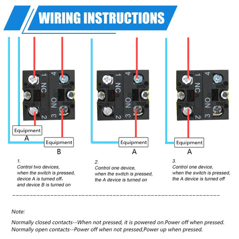 Wiring instructions for Red Mushroom Emergency Stop Push Button Switch 1NC 1NO Latching 22mm Mounting Hole 40mm Button Dia 6mm