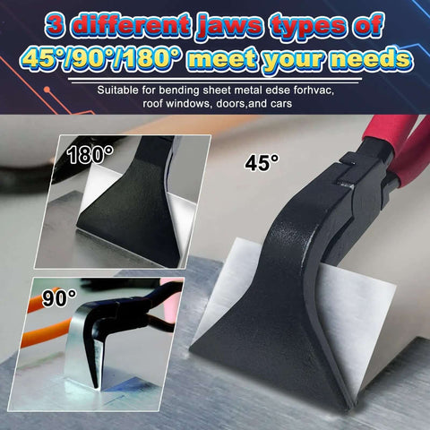 3 Piece Hand Seamers Set With Straight Jaw, 45 Degree, And 90 Degree Pliers For Pro Grade Metal Bending, HVAC Ductwork Tools