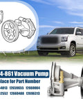 B.ZSSY 904-861 vacuum pump; side view, silver body with brass inlet and belt pulley for GM Suburban/Tahoe/Yukon.