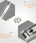 Slick Side Mount Drawer Slides Three Section Full Extension Cabinet Rails Beefy Alloy Steel Build with rubber pads and ball bearings.