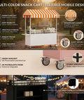 Dead On Mobile Food Cart With Retro Striped Awning And Slick Rolling Wheels For Street Vendors Portable Snack Stand with Canopy and Storage.