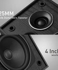 Close-up of Passive Bookshelf Speakers With 4 Inch Woofer And 1 Inch Silk Tweeter, 2 Way Design Delivers Punchy Mid Bass, Black