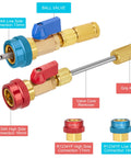 Detailed components of AC Valve Core Remover Tool Kit With Quick Release For R134a And R1234yf Compatible With Standard And JRA Couplers