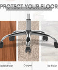 Soft Velvet Office Chair With 360 Degree Swivel showing caster wheels on wooden, carpet, and tile floors.