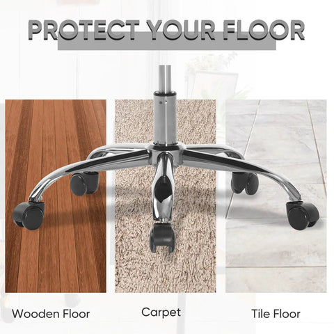 Soft Velvet Office Chair With 360 Degree Swivel showing caster wheels on wooden, carpet, and tile floors.