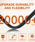 Close-up of 25ft NEMA 6-50P To 14-50R EV Charger Adapter Cord showing 20000+ bend test durability rating.