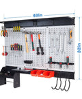 Pegboard Wall Organizer Kit 48x36 Inch Heavy Duty Metal Pegboard With Toolboard And 105-Piece Hook Set, Overhead Shelf