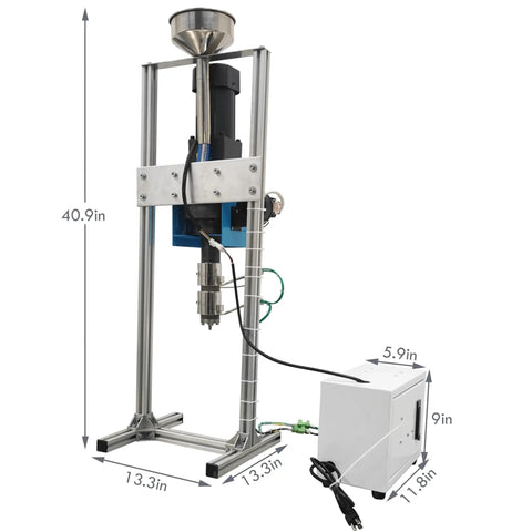 Heavy Duty Filament Extruder For 3D Makers That Cranks Out Legit 0.6 Inch Tube with metal frame and electric components.