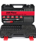 Open case of 260-Piece Do It All Magnetic Security Bit Set With Ratchet Wrench Nut Drivers Extensions And Bit Holder for repairs