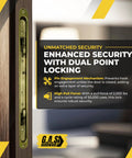 12.5 Inch Dual Point Double Hook Sliding Glass Door Mortise Lock With 3/8 Inch Recessed Plate And 12 Inch Hole Spacing For Offset And Center Latch Position In Alloy Steel For Enhanced Security And Durable Repair Door Hardware mounted on door