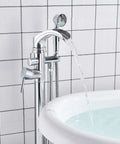 Freestanding Bathtub Faucet With Hand Shower Set Floor Mounted Waterfall Tub Filler Single Handle Chrome Polished Bath Fixtures
