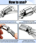 12 FT 304 Stainless Steel Hose Clamps Kit With 8 Heavy Duty Fasteners For DIY Projects, Cut To Length Custom Strapping Bands That Are Super Tough And Rust Resistant For Any Car Or Home Repair Needs, close-up use steps