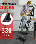 Foldable 5 Step Ladder With Handrail For Adults Beefy Yet Lightweight Anti Slip Step Stool With Wide Pedals Portable Household Ladder For Closet Bathroom Kitchen And Office Black, 330 lbs load