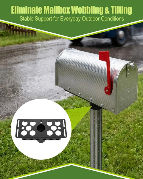 Beefy Heavy Duty Steel Mailbox Post Mount Bracket For Two And Three Eighths Inch Round Poles Durable Mounting Plate With Downward Flanges Universal Mailbox Support Kit For Residential And Commercial Use on round post, mailbox support