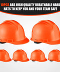 10 Pack Suspension Hard Hats For Worksite Safety With Ratchet Cap Style And Self Adjusting Crown Straps In Orange Durable ABS Helmet