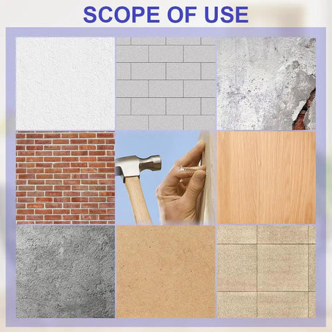 Tree Shaped Steel Hollow Wall Anchors With Screws Kit for various surfaces like concrete, brick, and wood shown in grid.