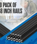 Aluminum Extrusion T Slot Rail 20x20mm 1220mm Kit For 3D Printer CNC Framing And DIY Projects, 10-pack of black rails