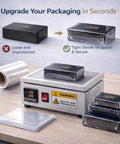 Hassle Free Manual Shrink Wrap Heat Sealer For Bopp And Pvc Film Smooth Overwrapping Packing Tool For Perfume Cosmetics Gift Boxes Quick Heat Up Digital Temp Control Clean Tight Wrap Shop Grade Toughness on a table with sealed boxes.