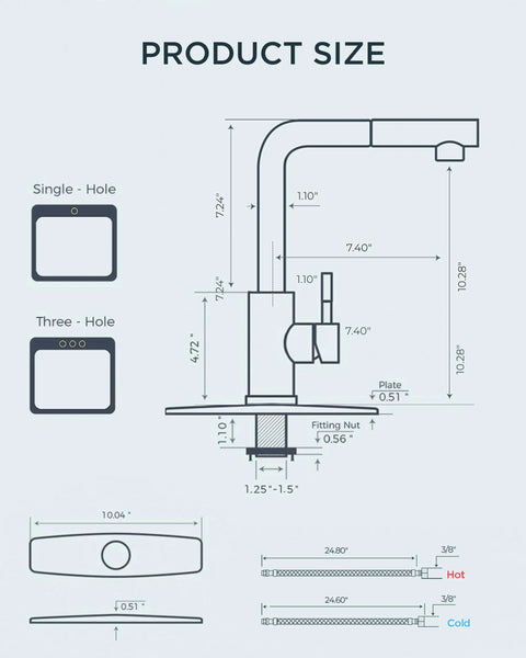 Gold Kitchen Faucet With Pull Down Sprayer In Stainless Steel Single Handle Sink Faucet For Farmhouse Kitchen RV Bar size diagram