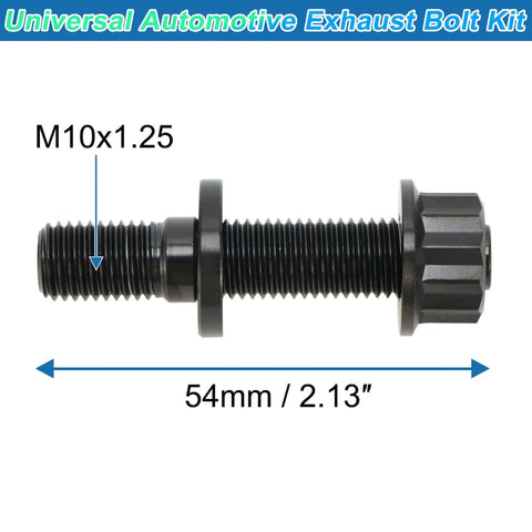 Titanium Alloy Exhaust Manifold Bolt Kit 12 Piece Set M10 X 54mm 1.25 Pitch With Screws Nuts And Washers Anti Corrosion