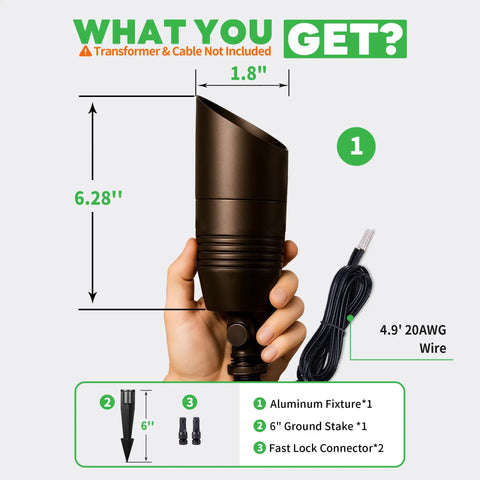 Outdoor LED Spotlight 12V ACDC Wired Adjustable Color Temperature 3000K 4000K 5000K Waterproof Landscape with components and specs