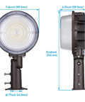 Dimensions of 3CCT LED Barn Light With Dusk To Dawn Photocell, Outdoor Security Flood Light, showing front and side views