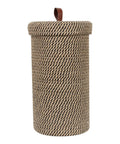 Dope Freestanding Toilet Paper Storage Stand In Natural Jute Weave with lid, Boho Chic design, holds 3 mega rolls