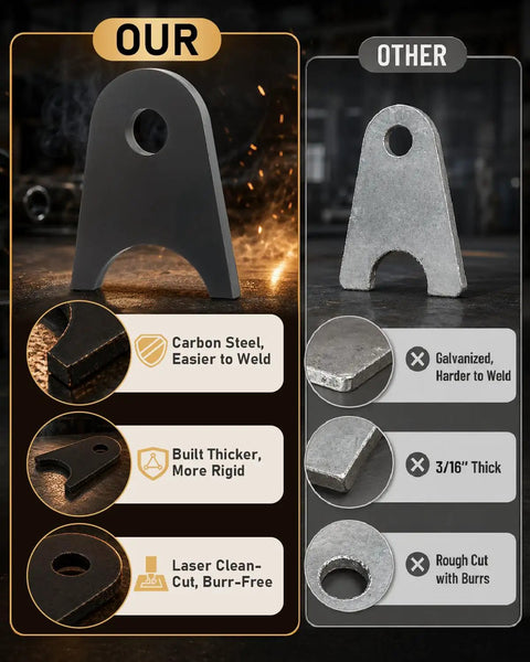 High Quality Premium Beefy Weld On Shock Mount Chassis Tabs Fits 1.5 Inch Round Tubes comparison of carbon steel vs galvanized steel