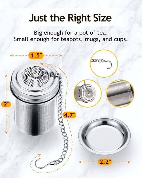 Two Pack Extra Fine Micron Mesh Tea Infusers With Extended Chain Hook For Loose Leaf Tea And Spices, Eighteen Eight Stainless Steel Tea Strainer