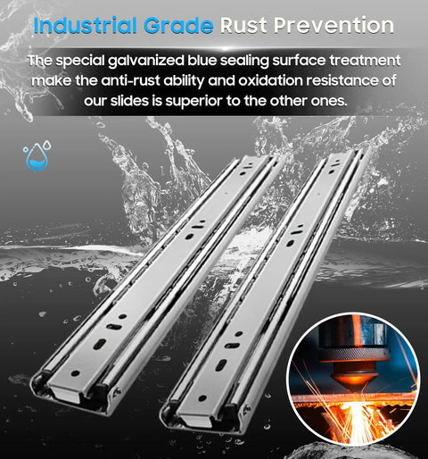 Beefy Heavy Duty Drawer Slides Full Extension Side Mount Rails 20 Inch Capacity 150 Lbs Per Pair with rust prevention