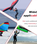 Dope Inflatable Foil Kite Wing For Kitesurfing And Wingfoiling With Repair Kit And Storage Backpack Safety Leash And Window View Perfect For Beach Sessions Ski Trips Road Trips And Sea Travel in action on water and snow.