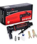One Quarter Inch Angle Die Grinder With Pistol Grip Air Powered 20000 RPM AP17315 includes collet, box, and accessories displayed.