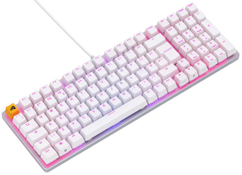 Full Size Prebuilt Mechanical Gaming Keyboard Featuring Compact 96 Layout In Crisp White Design With Silky Smooth Linear Switches Durable Abs Keycaps Reliable Double Shot Legends And Stunning Per Key Rgb Backlighting for vibrant gaming setup.