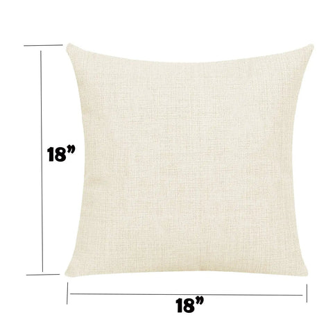 18x18 beige cushion cover, part of 4 Pack Sublimation Linen Pillow Covers 18x18 Inches, Invisible Zipper, Heat Press Ready DIY.