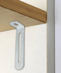 Heavy Duty Adjustable Right Angle Brackets Metal L Bracket 90 Degree Corner Fastener mounted to a shelf for support.