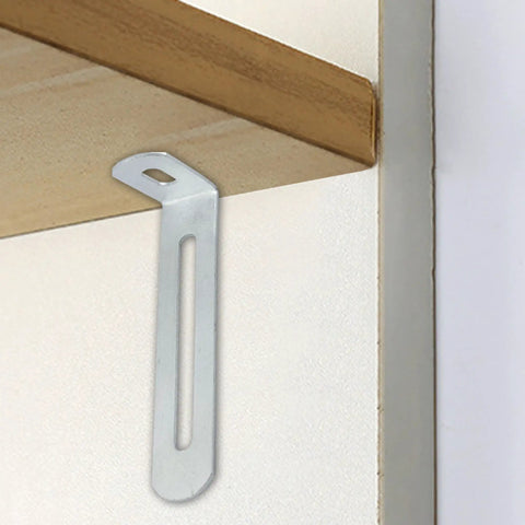 Heavy Duty Adjustable Right Angle Brackets Metal L Bracket 90 Degree Corner Fastener mounted to a shelf for support.