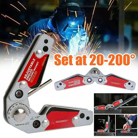 Heavy Duty Magnetic Welding Jig Featuring Rock Solid Grip And Dead Nuts Accurate 20 To 200 Degree Angle Adjustments showing adjustable angle positions.