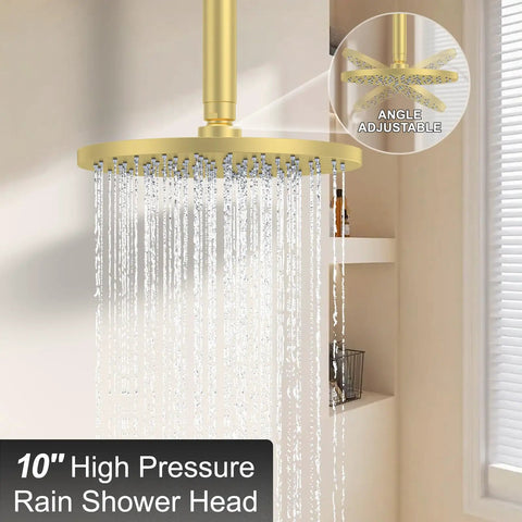 10 inch high pressure shower system with rain shower head, chrome ceiling mounted set, brass valve included, shower kit