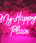 Pink LED Neon Light Sign My Happy Place Two Panel Wall Decor For Home Bar Bedroom Living Room Kid Room Wedding Gift 12V
