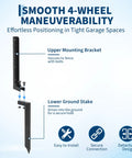Built Tough Heavy Duty 11 Gauge Fence Post Repair Stakes Six Piece Black Kit shown with upper mounting bracket and lower ground stake.