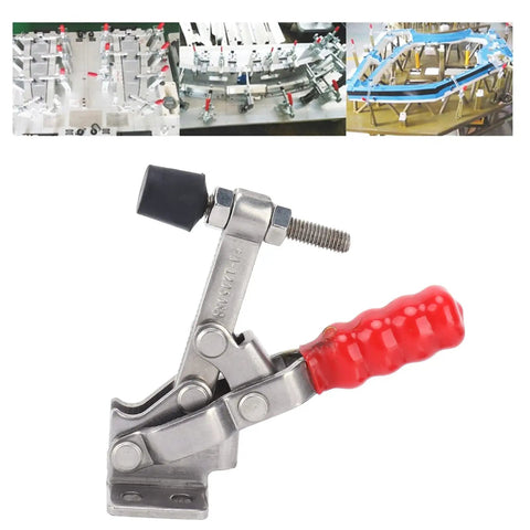 Heavy-Duty Stainless Steel Horizontal Toggle Clamp With 220.5 Pounds Holding Capacity, Quick Clamp For Metalworking, Welding, Molds, Circuit Boards, Electronic Equipment Installations And Workshop Projects, red handle