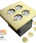Screw Cap Floor Box Kit For Raised Floors 5x5 Inch 2-Gang Receptacle, 20A Tamper-Resistant, Weatherproof Brass Finish